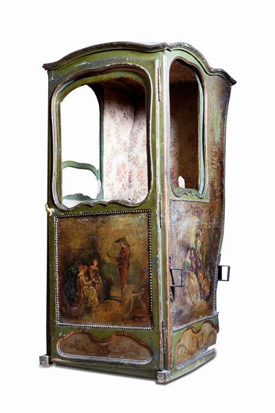 Portantina in Legno Laccata e Dipinta, Secolo XVIII