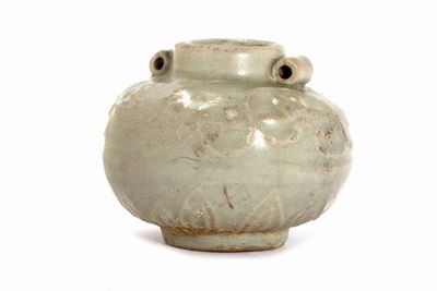 Longquan, Piccola potiche in ceramica Celadon, Cina, periodo Song - Yuan, secoli XIII - XIV