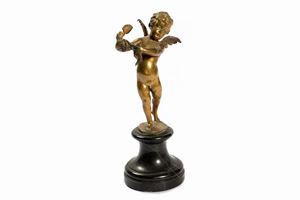 Gilded bronze little angel, on a marble base, France 19th century