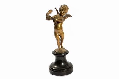Angioletto in Bronzo Dorato, su Base in Marmo, Francia Secolo XIX