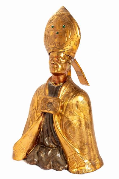 Scultura in Terracotta Dorata Raffigurante San Gennaro, Secolo XIX