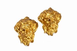  - Coppia di mascheroni in bronzo dorato, secolo XIX