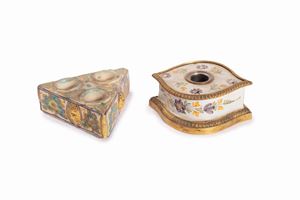  - Two ancient polychrome ceramic inkwells