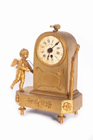  - Pendola in bronzo dorato con amorino, secolo XIX