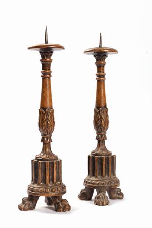  - Pair of wooden candlesticks, 20th century