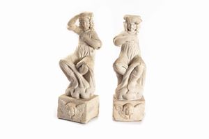  - Two ancient marble sculptures depicting caryatids