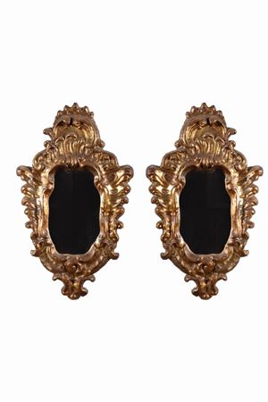  - Pair of carved and mecca gilded wood mirrors, 18th century