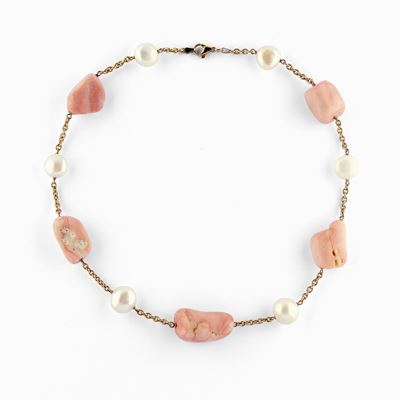 Collana in Oro 18k, Perle Coltivate e Coralli