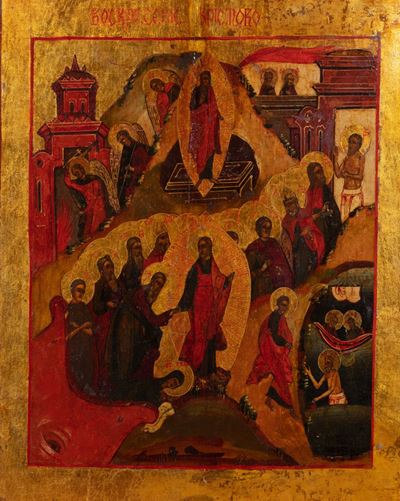 Antica Icona Russa con Scene Cristologiche
