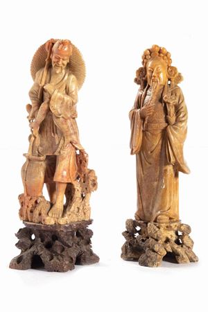 Due sculture in pietra saponaria, Cina secoli XIX - XX