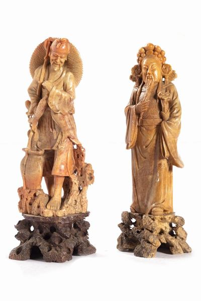 Scultore cinese, Due sculture in pietra saponaria, XIX-XX secolo