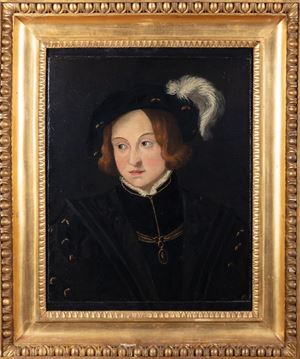 Ritratto di giovane gentiluomo in abito nero e cappello piumato