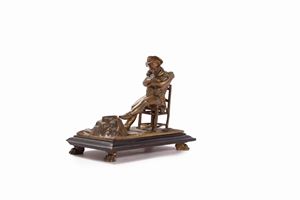 Piccola scultura in bronzo raffigurante Napoleone pensoso, secolo XIX