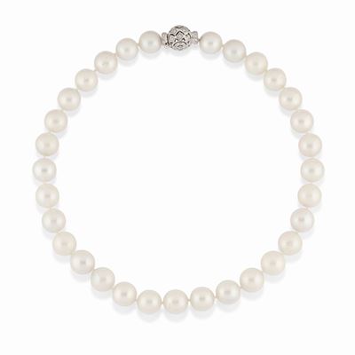 Collana con perle coltivate australiane, oro bianco 18K e diamanti