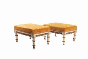  - Pair of poufs in lacquered and gilded wood, late 18th century