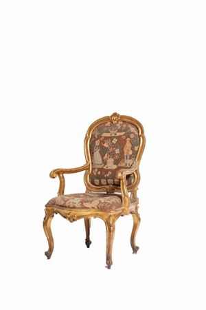  - Carved and gilded wood armchair, 18th century