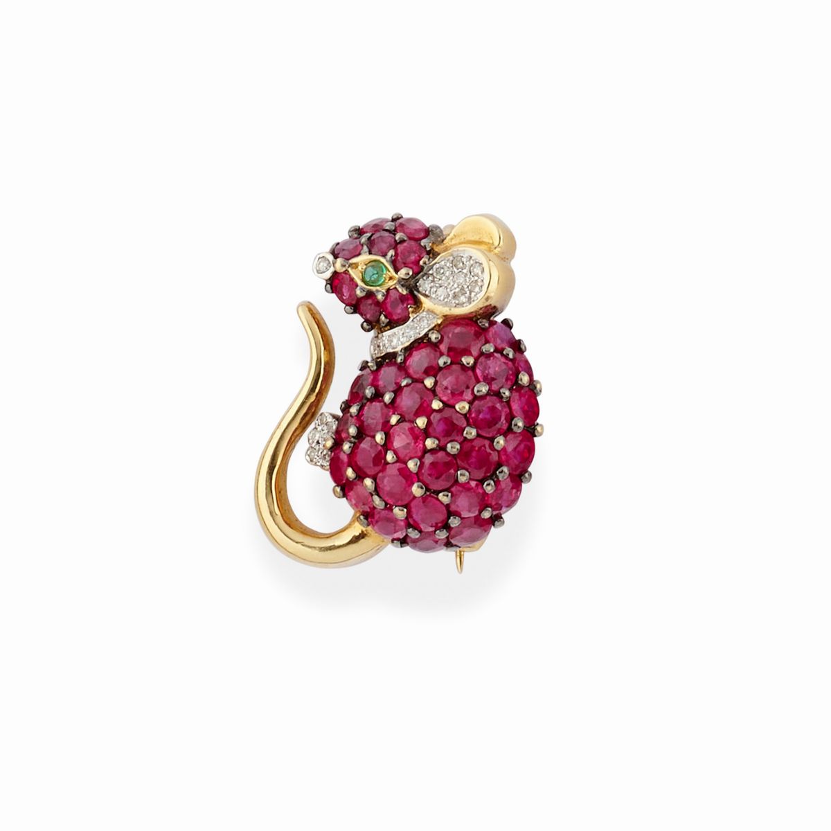 Anello e spilla in oro 18K con diamanti, zaffiri e rubini