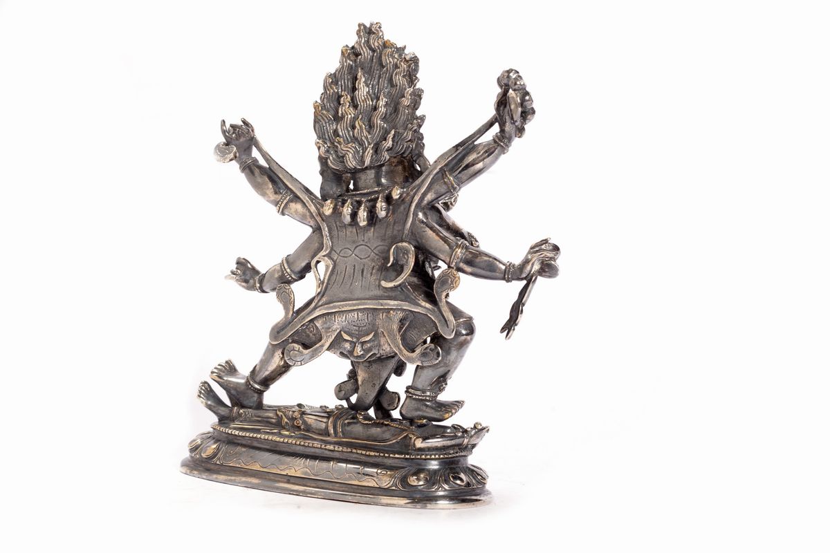 Mahakala, scultura in argento, Tibet, prima metà del XX secolo