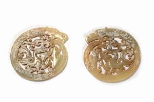 Pair of Bi discs in jade, China, 20th century