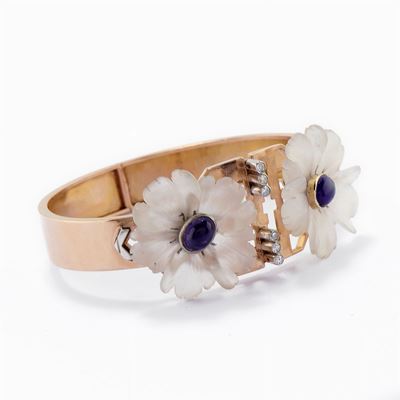 Bracciale in Oro Rosa 18k, Diamanti e Cristallo di Rocca