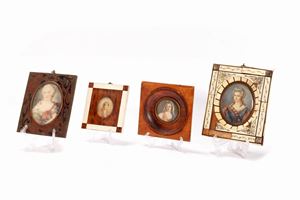 - Lot consisting of four miniatures depicting female portraits, 19th - 20th centuries