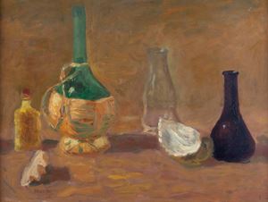 Flask and black bottle