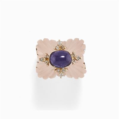 Anello in Oro 9k, Cristallo di Rocca e Diamanti