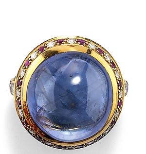 Aello in oro 18k, zaffiro, diamanti e rubini