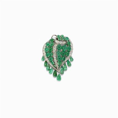 Pendente in Oro Biacno 18k, Diamanti e Smeraldi