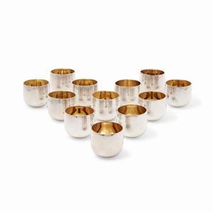 Twelve 925 vermeil silver glasses, Bulgari (defects)