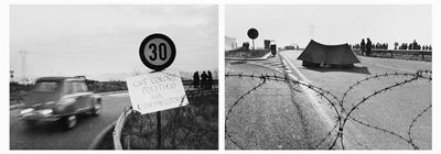 Blocco sulla superstrada Milano-Meda - Due stampe vintage alla gelatina ai sali d'argento, 1976