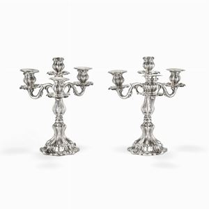  - A silver  couple candelabra, France, second half 19th Century