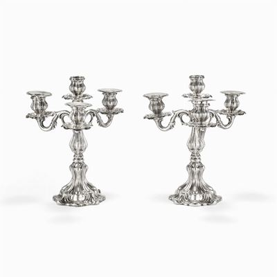 Coppia di Candelabri in Argento, Francia, II Metà XIX Secolo