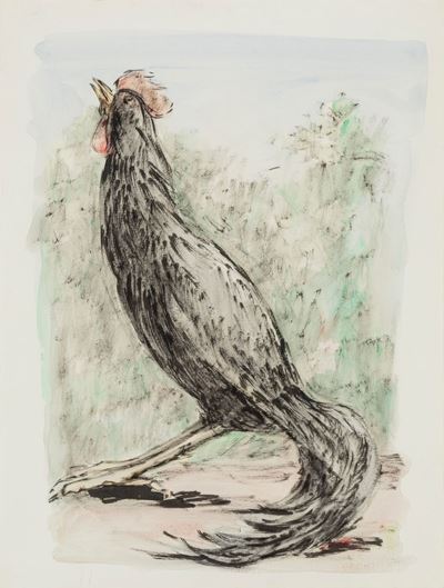 Gallo (tempera su carta intelata, 1974)