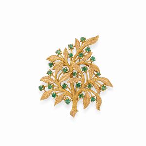 A 18k yellow gold and emerald brooch, circa 1950, Cazzaniga Roma