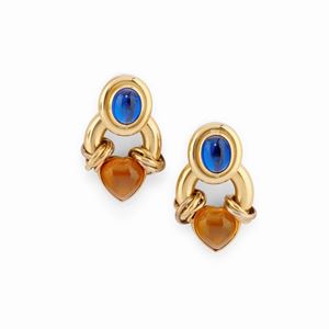 A 18k yellow gold and colored gemstone earrings