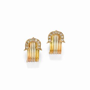 A 18k three-color gold and diamond earclips