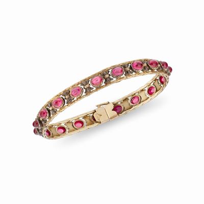 Bracciale in argento e oro adornato con pietre rosse sintetiche, primo quarto XX secolo