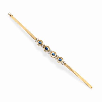 Bracciale in oro bicolore 18k, zaffiri ovali e diamanti brillanti