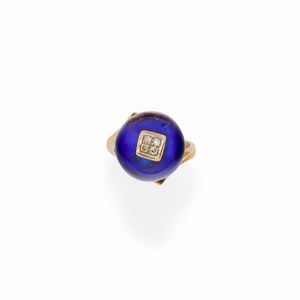 A 18k yellow gold, enamel and diamond ring, defects