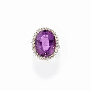 A 18k white gold, amethyst and diamond ring