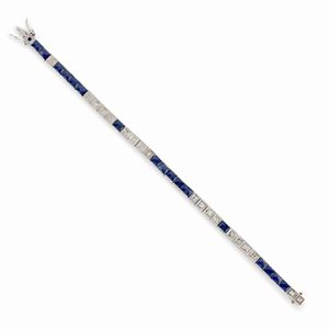 A 18k white gold, sapphire and diamond bracelet, circa 1930, defects