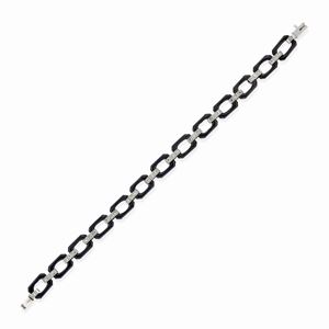  - Bracciale in oro bianco 14k, onice e diamanti