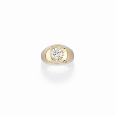 Anello in oro giallo 18k con diamante taglio vecchio, ct 1,30