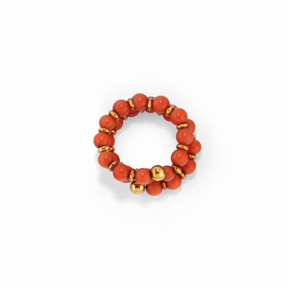Demi parure in oro giallo 18k e corallo, composta da collana e anello