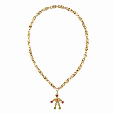 Collana in oro giallo 18k con pendente in pietre colorate