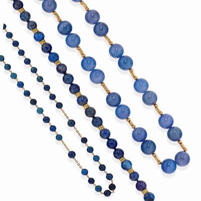 Collane in oro giallo 18K con pietre blu, tre pezzi