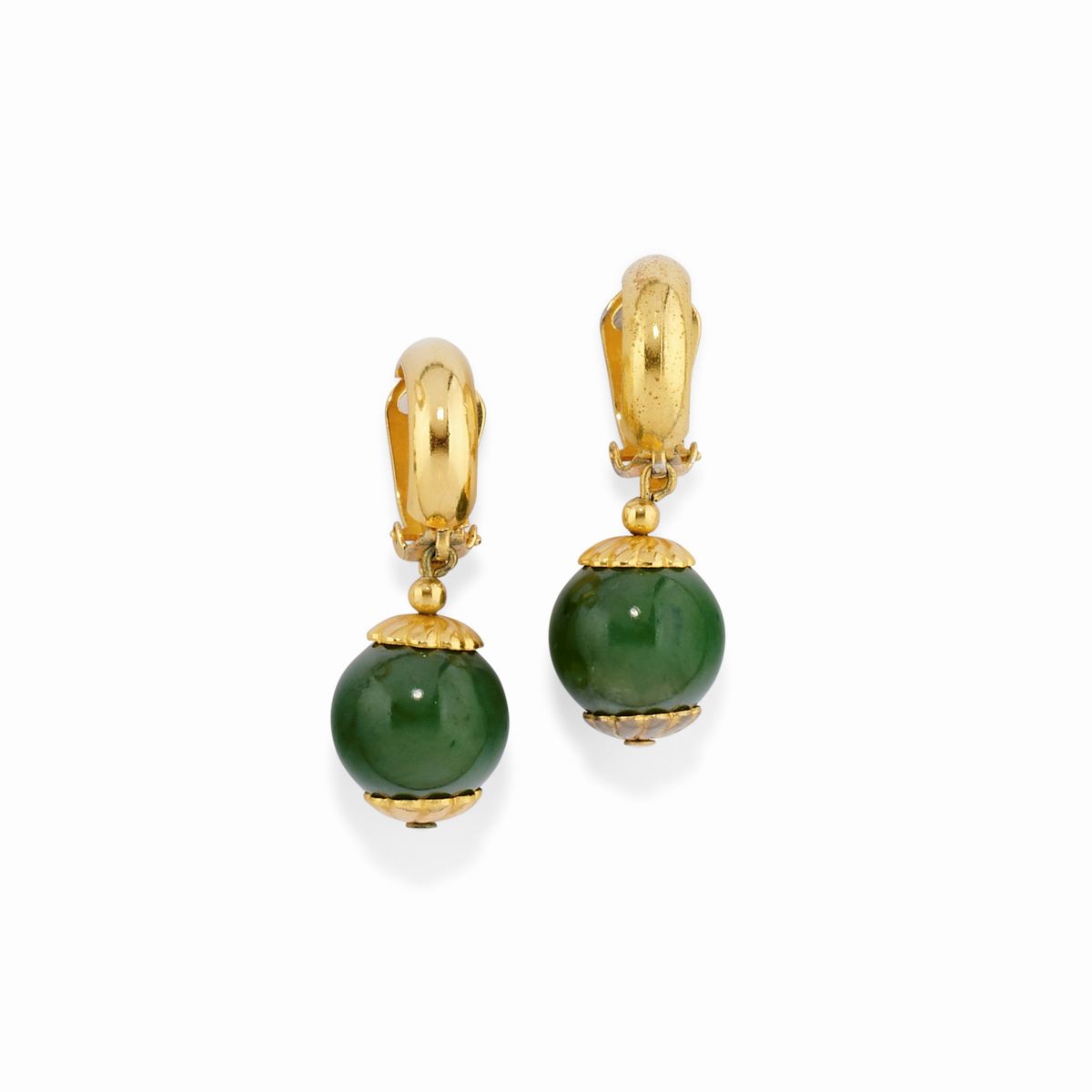 Demi parure in metallo dorato, oro giallo 18k e giada nefrite, composta da collana e orecchini pe...