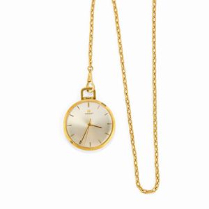 A 18k yellow gold pocket watch with chain, Tissot, with box