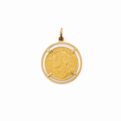 Pendente in oro giallo 18k con moneta da 20 franchi svizzeri